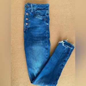 NWOT Zara Denim High Waist Button Front Destructed Skinny Jeans